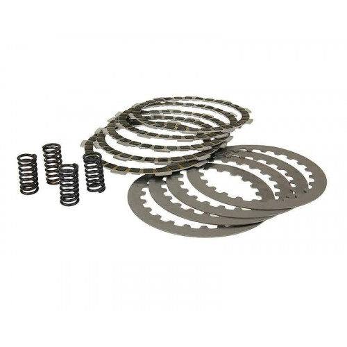 clutch plate / disc set HF , cork and steel plates incl. springs for Minarelli AM, Generic, KSR-Moto, Keeway, Motobi, Ride, 1E40MA, 1E40MB 15969