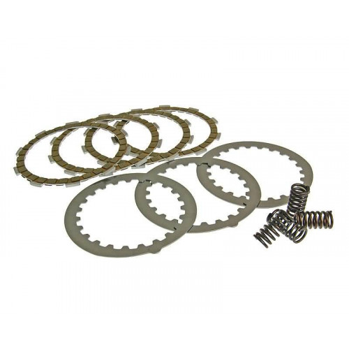 clutch plate / disc set sport, cork and steel plates incl. springs for Minarelli AM, Generic, KSR-Moto, Keeway, Motobi, Ride, 1E40MA, 1E40MB 16577