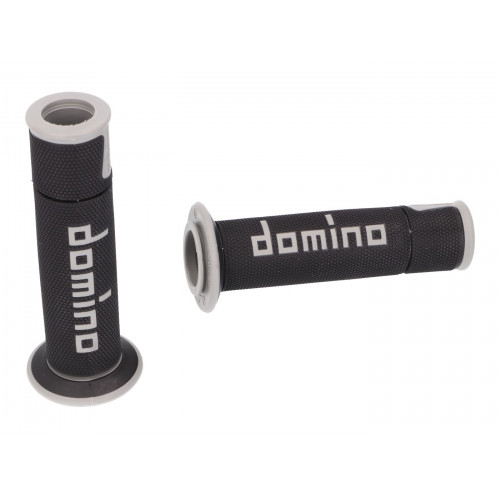 handlebar grip set Domino A450 on-road racing black / grey open end grips 39779